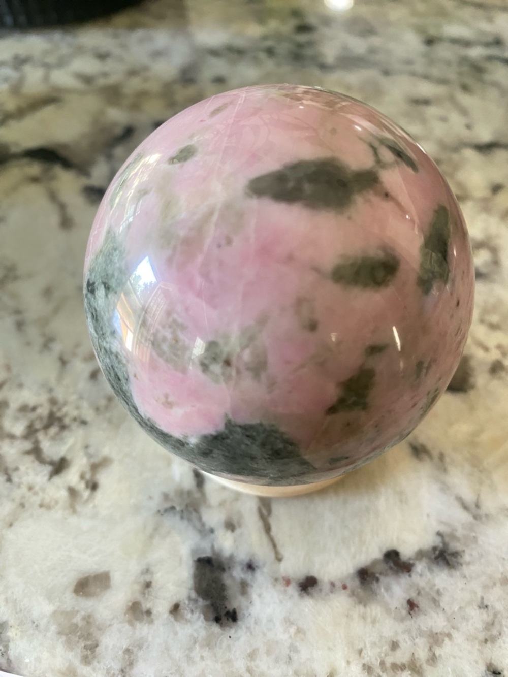 Polished Pink Opal and Green Tourmaline Sphere